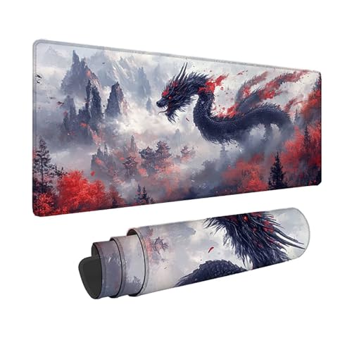 Tapis de souris XXL Dragon 150x80cm imperméable et antidérapant avec bords cousus