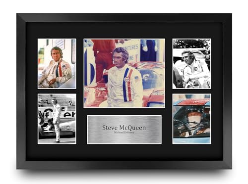 HWC Trading Steve Mcqueen Le Mans Cadeaux Imprimés Autographe Affichage d’autographes pour les fans de cinéma - A3 Encadré