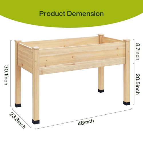 Image of Wood Raised Garden Bed, 48x24x30in Elevated Wooden Planter Box with Legs Standing Growing Bed for Backyard, Patio, Balcony with Bed Liner, 200 Pound Capacity