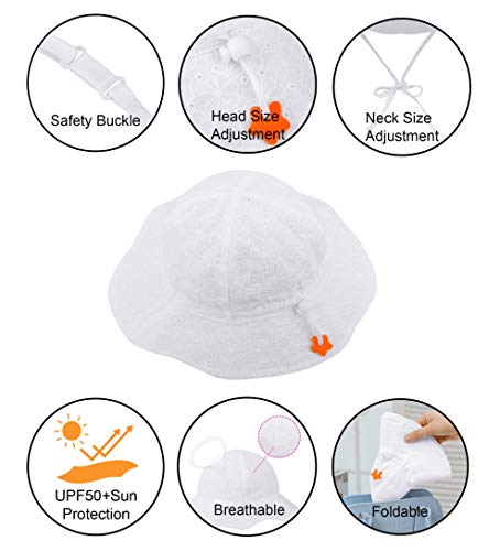 ThunderCloud Baby 50+ UPF Sun Protective Wide Brim Bucket Hat,White Flower,0-12 Months - Thumbnail 4