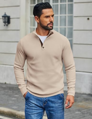 COOFANDY Mens Quarter Button Sweater Mock Neck Knit Pullover Sweaters Casual Fall Fashion Henley Sweater2