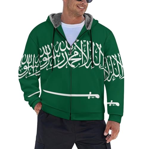 Chaqueta con la bandera de Arabia Saudita y cremallera con forro interior grueso de invierno