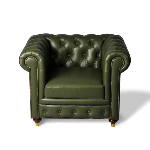 Image of UMAR ARTS Luxury Chesterfield Leatherate Sofa Set, Tufted Genuine Leatherate, Classic Living Room Furniture (1 Seater Olive Green)