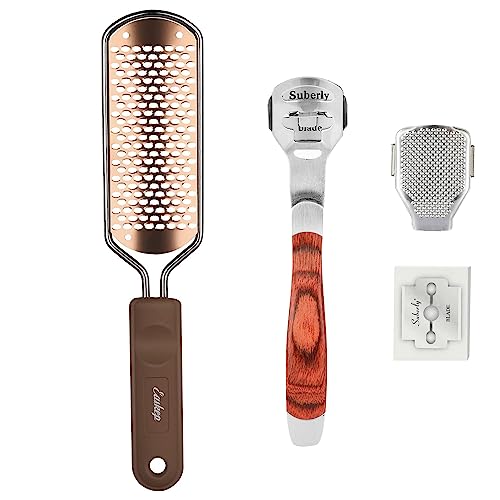 Image of Foot File Foot Scrubber Pedicure - Callus Remover for Feet Easkep Professional Grater Rasp Foot Scraper Corns Callous Removers Cracked Dead Skin Remover for Dry and Wet Feet (Golden Set)