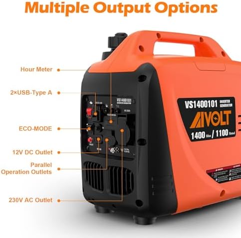 Bild 1 - AIVOLT Inverter Stromerzeuger 1400 Watt Stromgenerator Notstromaggregat Benzin leise Stromaggregat für Campen, Festivals, und Hausgebrauch mit 2 USB, 12V DC Steckdosen und 230 V Steckdosen