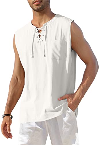 KUYIGO Men's Fashion Beach Sleeveless Shirts Hippie Tank Top Linen Viking Tunic for Summer2