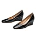 WAYDERNS Black Women's Wedge Pumps Closed Square Toe High Heels Comfort Slip on Patent Leather Dress Shoes for Work Business Office 2.5 Inch Size 8
