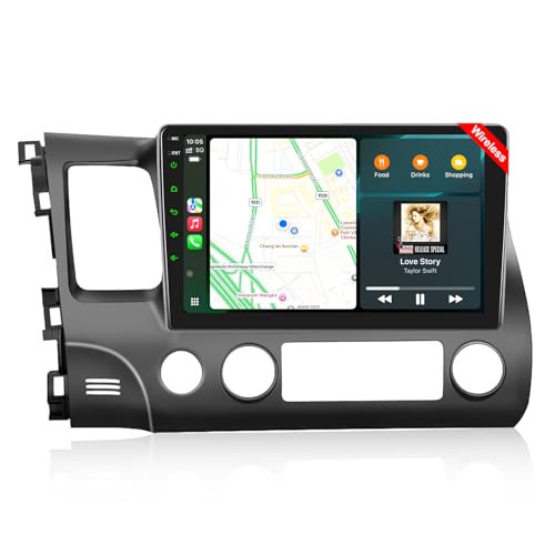 Car Stereo Radio for Honda Civic 2006 2007 2008 2009 2010 2011 with Wireless Carplay & Android Auto,10.1 Inch 1080P Touch Screen for Civic Radio with Bluetooth FM Mirror Link SWC