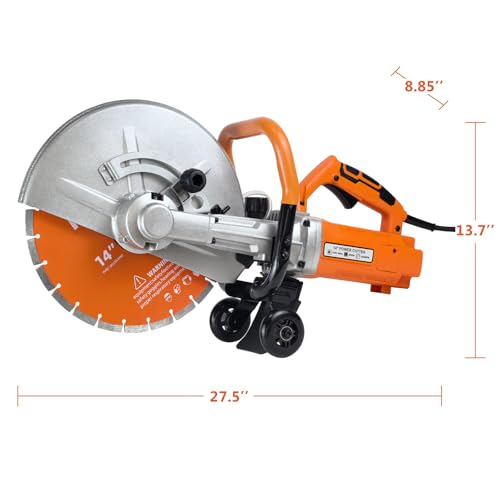 HIGOSPRO 14-Inch Electric Concrete Saw 3000W, 110V Cut-Off Saw with Diamond Blade, 4.8\" Max Cutting Depth, Heavy-Duty Cement Grinder for Asphalt, Brick, Stone
