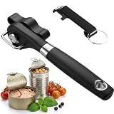 RICKUNCL Can Opener Smooth Edge & Bottle Opener, Manual Side Safe Cut Can Opener Smooth Edge with Durable Sharp Blade, Effort-Saving Knob & Comfortable Non-slip Handle, (2-Pack, Black)