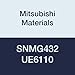Mitsubishi Materials SNMG432 UE6110 CVD Coated Carbide SN Type Negative Turning Insert with Hole, Standard Breaker, General Cutting, Square, 0.5" IC, 0.187" Thick, 0.031" Corner Radius (Pack of 10)