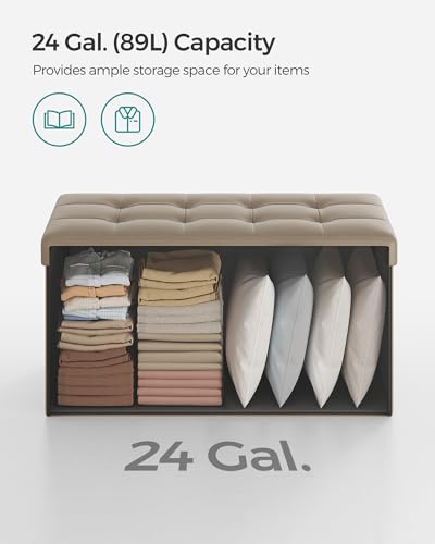 Image of SONGMICS 30 Inches Folding Storage Ottoman Bench with Flipping Lid