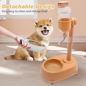   Dog-Water-Feeder-Bottle-with-Stand-Dispenser-Automatic-Water-Food-Bowl-for-Cage-Leak-Proof-No-Drip-Adjustable-Detachable-Raised-Pet-Slow-Water-Bottle-Dog-Kennel-Yellow
