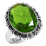 Edelstein - Peridot-Quarz-Edelstein von guter Qualität, oval, 12 x 16 mm. Dieser grüne Silberring ist für den traditionellen August-Geburtsstein.