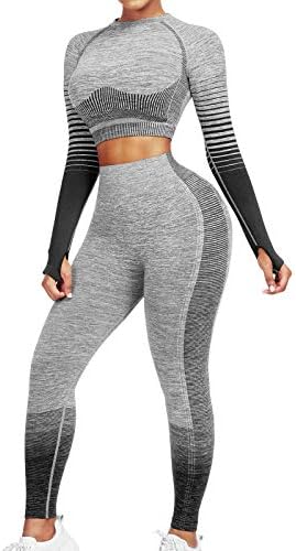 JOYMODE Workout Sets for Women 2 Piece High Waist Seamless Leggings and Crop Top Yoga Outfit