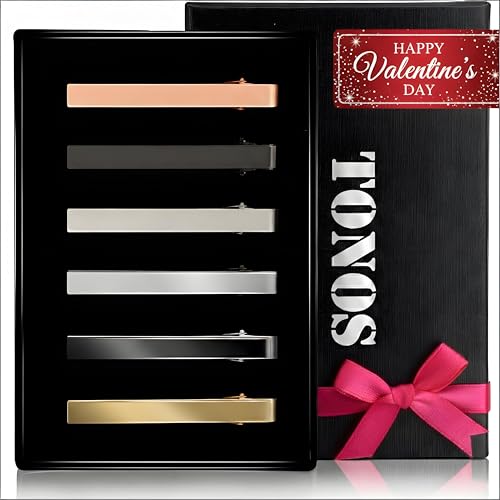 Tie Clips for Men, 6 PACK Tie Clip Set with Elegant Gift Box - Shiny & Matte Tie Clips Black, Silver, Gold Tie Bar Tie Pinch Tie Clasp. Nice Gift for Father, Husband, Boyfriend, Wedding (Classic 6PC)