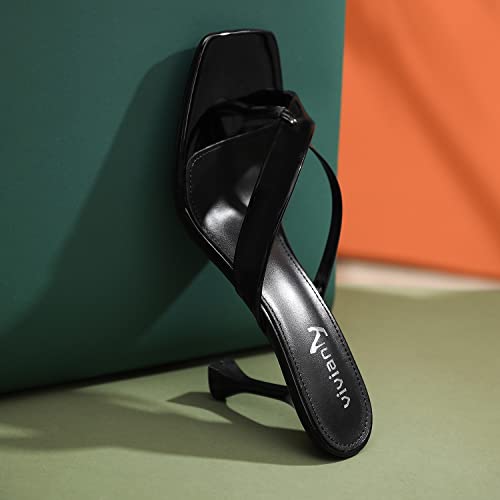 Vivianly Women's High Heeled Sandals Toe Ring Stiletto Cross Straps Stiletto Slip On Mule Heels Party Wedding Dress Shoes Black Size 10 #TOP4