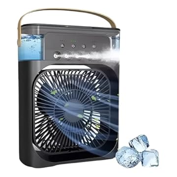 Mini Climatizador Ventilador Umidificador Ar Condicionado Portátil Pequeno de Mesa LED Água Gelo Capacidade 600ml 3 Velocidades - UP SHOP (Preto)