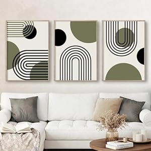 KemneT Groen en zwart kleurblok lijn canvas schilderij abstracte boho poster print minimalistische moderne muurkunst foto woonkamer woondecoratie 50 x 70 cm x 3 zonder lijst