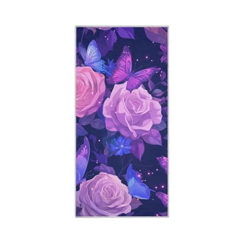 Yoogain Purple Roses Flowers Hand Towels Microfiber Quick Dry Towel Bath washcloths for Body Gym Clothes wash White Sports Towel 30