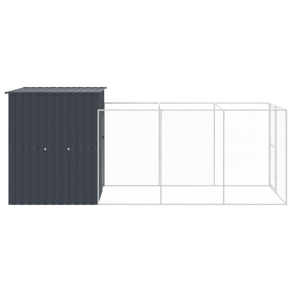 Niche pour Chien Extérieur Métal, Chenil d'extérieur Enclos Cage pour Chien avec Cour Anthracite 165x455x181 cm
