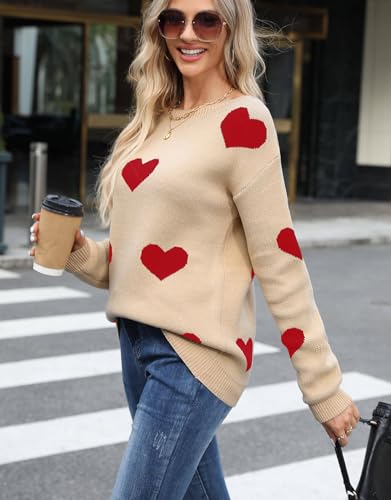 Image of Women's Pullover Sweaters Cute Multi-Hearts Knitted Casual Sweater