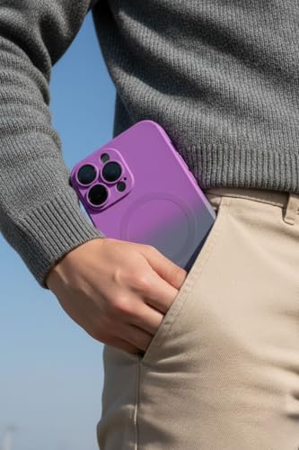 Image of amazon basics Gradient Mag-Safe Case for iPhone 16 Pro Max | Soft Silicone Shockproof Cover with Camera Protection | Slim Lightweight Design | Smooth Touch & Durable - Purple & Gray
