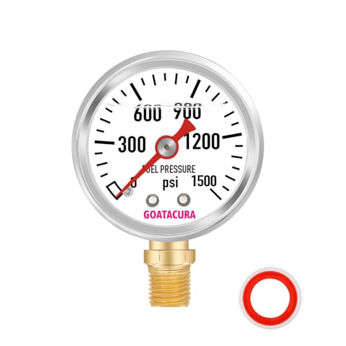 0-1500psi Glycerin Filled Fuel Pressure Gauge, 1-1/2" Dial Size, 304 Stainless Steel Case, 1/8" NPT Lower Mount, with High Accuracy, for Measuring Fuel Pressure…