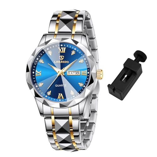 Watches for Men Diamond Business Dress Analog Quartz Mens Watches Stainless Steel Waterproof Luminous Date Two Tone Luxury Casual Wrist Watch Relojes para Hombres