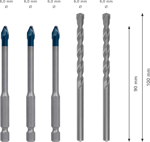 Bosch 5x Coffrets de forets EXPERT HEX-9 Hard Ceramic (pour Carrelages durs, Carreaux tendres, Ø 6 mm, Professional Accessoire Perceuse/Visseuse à percussion, Perceuses/visseuses rotatives)