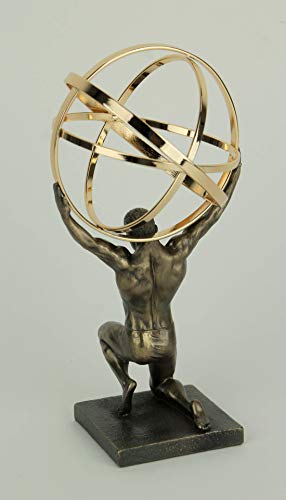 Veronese Design 9" Tall Atlas Carrying Celestial Sphere Statue Cold Cast Resin Antique Bronze Finish Golden Finish Sphere #TOP2