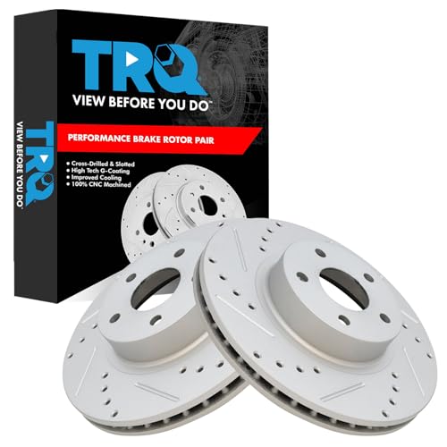TRQ Front Performance Brake Rotor Drilled Slotted Pair Set for 2005-2006 9-2X / 2013-2016 BRZ / 1998-2002 Forester / 2013-2015 FR-S / 1997-2016 Impreza / 1997-2005 Legacy / 2000 Outback