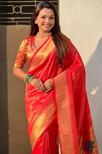 Image of SGF11 Women's Paithani Soft Lichi Silk Kanjivaram Sarees With Blouse Piece