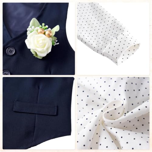 Image of Dressy Daisy Baby Boy 5 Piece Formal Suit Set for Wedding and Birthday | Vest, Shirt, Pants, Bow Tie, Boutonniere, Christening, Holiday Photoshoot Outfit