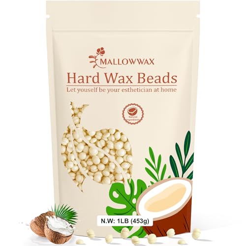 Image of Mallowwax Hard Wax Beads, 1lb Cream Wax Beans for Hair Removal