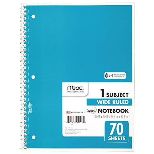 Cahier à spirales Mead pour éviter les feuilles volantes avec ses 70 pages lignées bleues