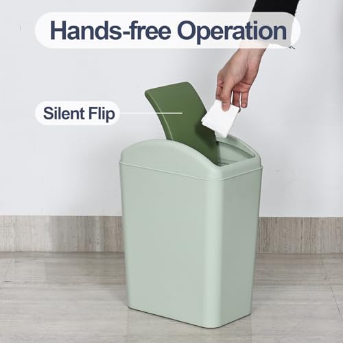Image of 4.5 Gallon Swing Top Garbage Can, Plastic Swing Lid Dustbin, Slim Waste Bin with Swing Lid (Green)