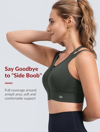 Image of Yvette Front Closure High Support Sports Bras for Women Double Straps Plus Size Sports Bra with Sewn in Pads