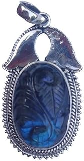 Labradorite Gemstone Pendant, 925 Sterling Silver Pendant, Carved Stone Pendant, High Blue Fire Pendant, Artisan Boho Silver Pendant, Vintage Designer Pendant, Elegant Design Pendant, Labradorite Jewelry, Healing Stone Pendant, Anniversary Gifted Pendant, Gypsy Pendant