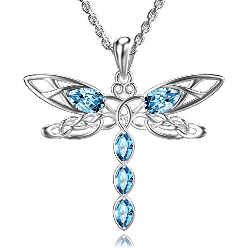 Toupop KYX0288 Dragonfly Necklace For Women S925 Sterling Silver Celtic Dragonfly Pendant With 5 Blue Marquise Crystal Jewelry Gifts cover