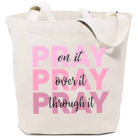 SAUIVD Christian Religious God Canvas Tote Bag Women Handbags Funny Pray Letter Reusable Grocery Shopping Tote Bag Cover