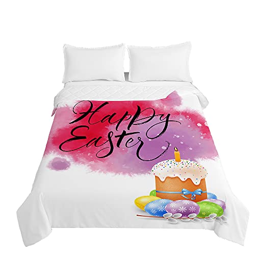 Odot Semana Santa Colcha Bouti de Verano, Suave Microfibra Multiusos Cubrecama Lavable Acolchada Edredón Manta para Cama de Infantil Individual Matrimonio (230x260cm,Huevos de Colores 2)