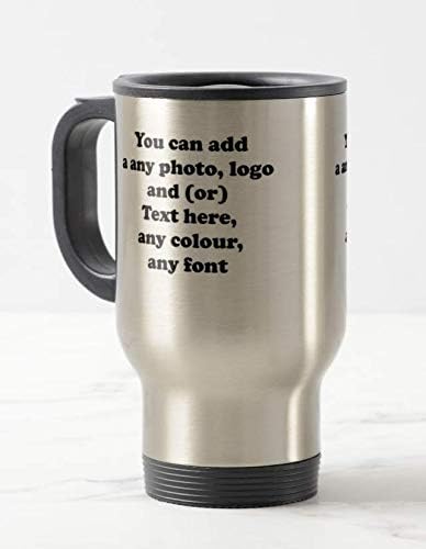 Vixar Personalised Photo/Text/Logo Stainless Thermal Travel Mug White OR Silver 14OZ (White)