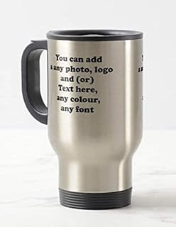 Vixar Personalised Photo/Text/Logo Stainless Thermal Travel Mug White OR Silver 14OZ (White)