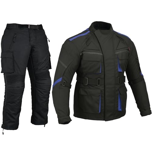 SAGA MOTO Men’s Motorcycle Suit Waterproof CE Armoured Jacket & Pant | All Weather Motorbiker Gear Cordura Fabric Protective Trouser (Black, 6X-Large)