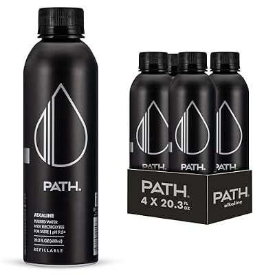PATH Alkaline Bottled Water - 9.5 pH-Balanced Purified Water with Electrolytes in Aluminum Bottle - BPA-Free, Reusable, Infinitely Recyclable - Pure, Crisp, Refreshing Taste 20.3 fl oz (Pack of 4)
