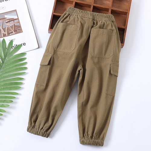 Little Boys Cargo Jogger Pants Toddler Kids Multi Pocket Twill Casual Trousers with Elastic Hem (Age 2-7Years)2