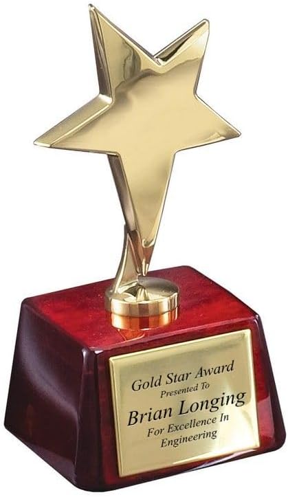 Executive Gift Shoppe | Personalized Floating Gold Star Award with Piano Wood Base