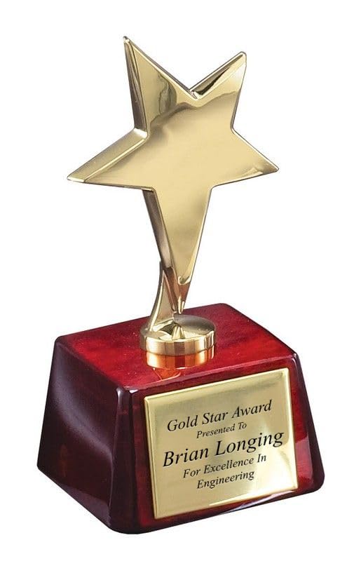 Executive Gift Shoppe | Personalized Floating Gold Star Award with Piano Wood Base