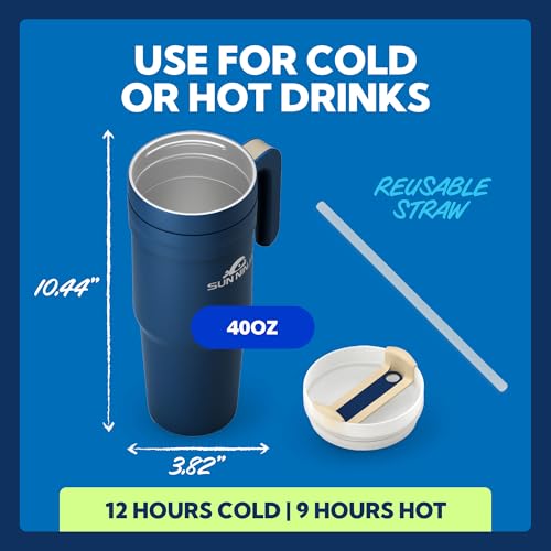 Image of SUN NINJA 40oz Insulated Tumbler, Stainless Steel, Navy Blue